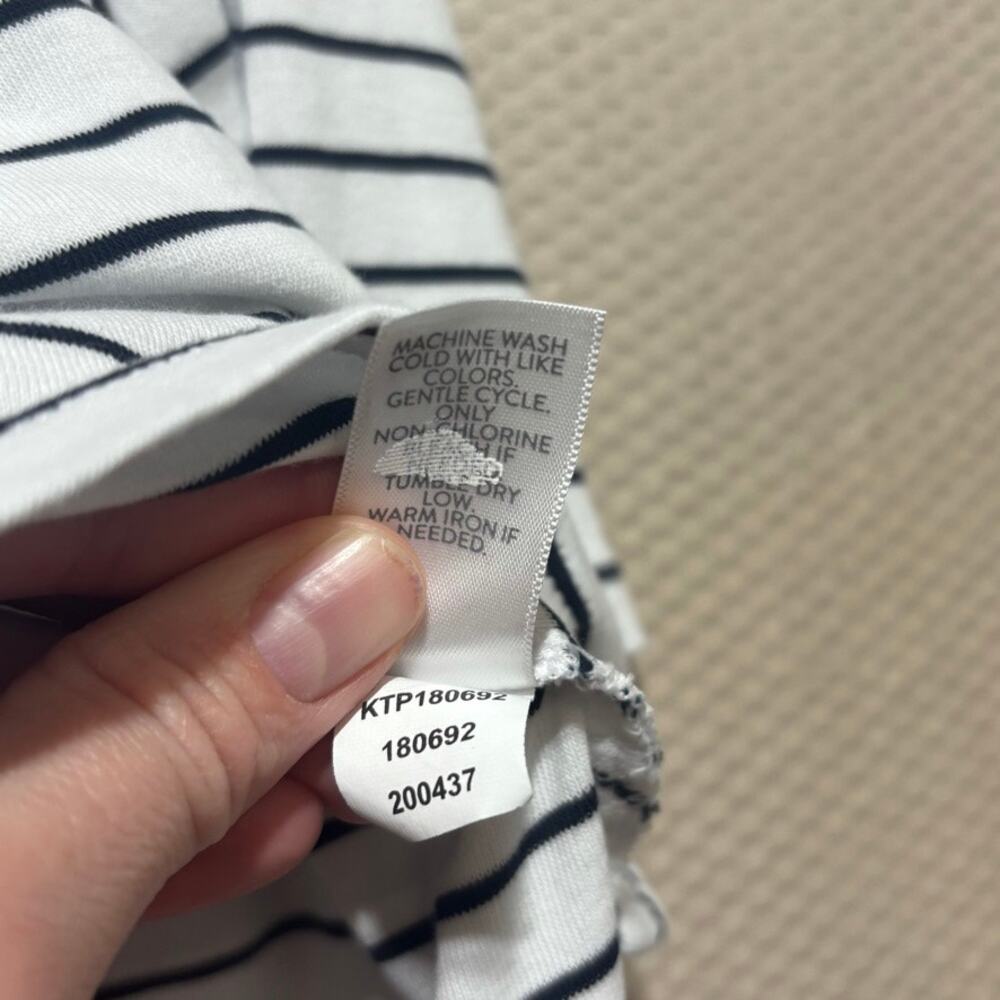 J.Jill Pima Cotton Stripe V-Neck Top Small Petite 3/4 Sleeve Black White Tee - Picture 5 of 8